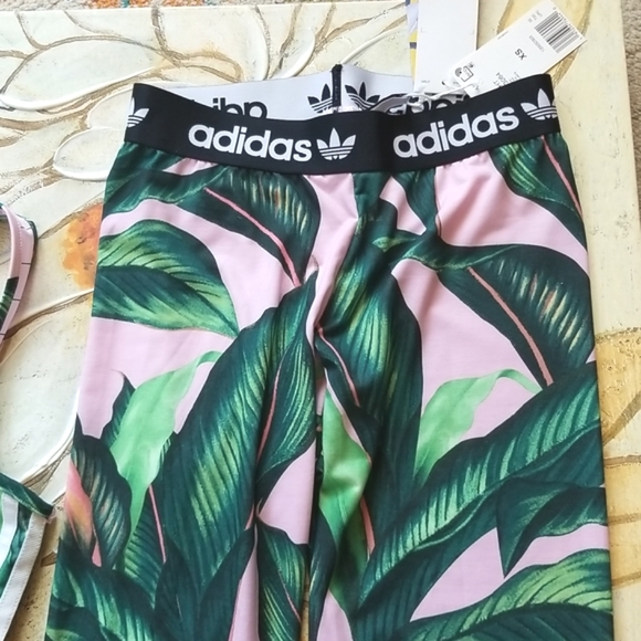 ADIDAS x Farm Rio 2018 Pink Green PALM BODYSUIT Small Logo Leggings SET NWT - Picture 6 of 16